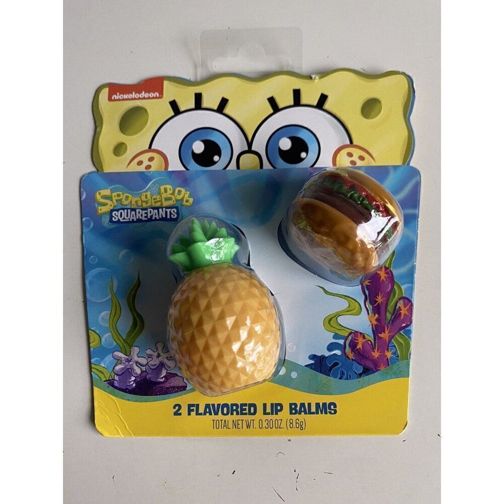 2 Pk SpongeBob SquarePants Molded Flavored Lip Balms Pineapple Krabby Patty NEW